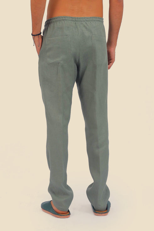 Straight leg linen pants with elastic waistline